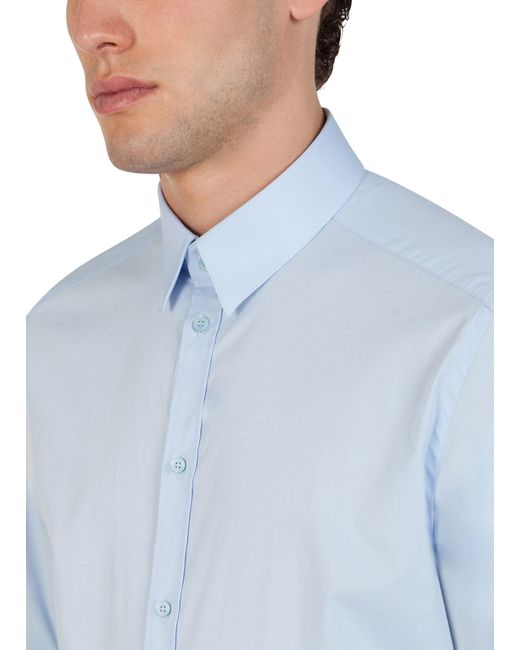 Dolce & Gabbana Blue Stretch Cotton-Fit Shirt for men