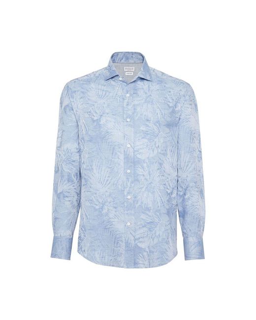 Brunello Cucinelli Blue Linen And Cotton Shirt for men