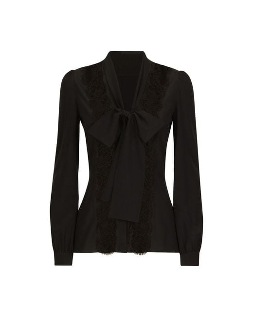 Dolce & Gabbana Black Silk Shirt With Lace Inlay