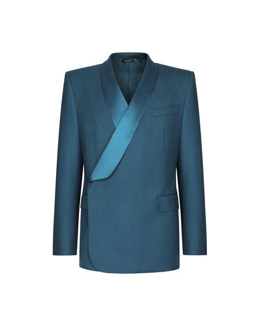 Dolce & Gabbana Blue Double-breasted Wool Sicilia-fit Tuxedo Jacket for men