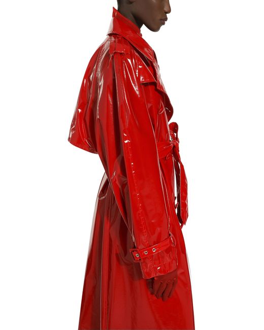 Manteau À Double Boutonnage En Cuir Synthétique Verni Dolce & Gabbana en coloris Red
