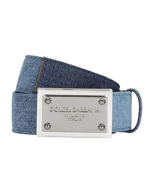 Dolce & Gabbana Blue Patchwork Denim Belt With Logo Tag for men