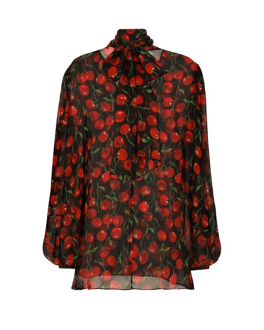 Dolce & Gabbana Red Chiffon-Bluse mit Schleife