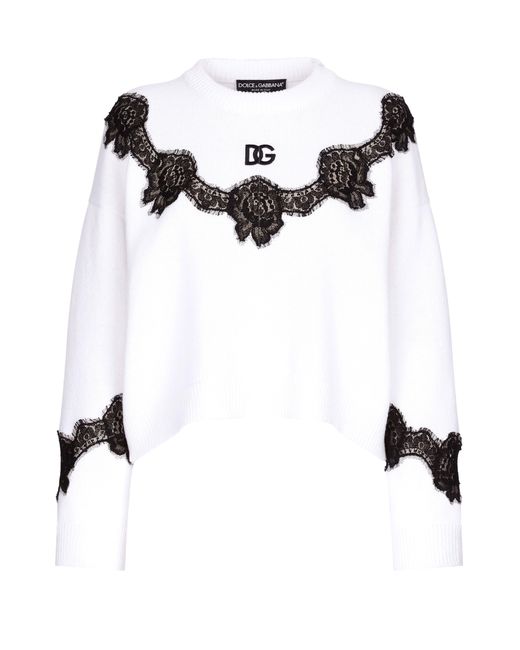 Pull en laine et appliques en dentelle Dolce & Gabbana en coloris Black