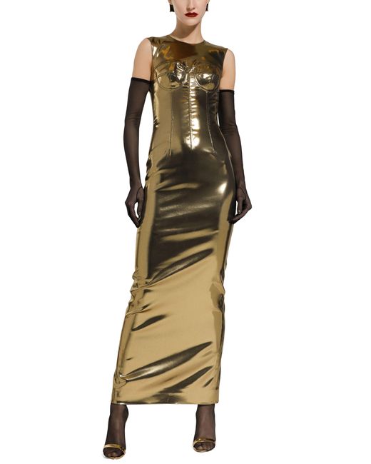 Dolce & Gabbana Green Long Lamé Bustier Dress