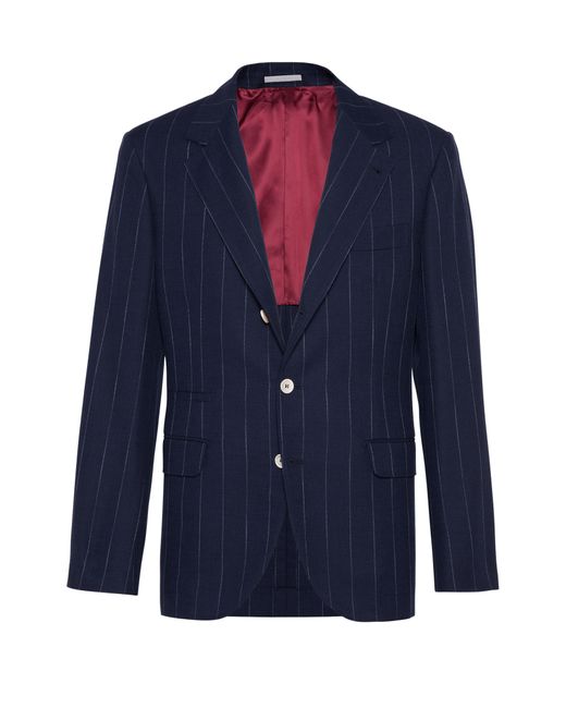 Brunello Cucinelli Blue Wool-cotton Chalk Stripe Blazer for men