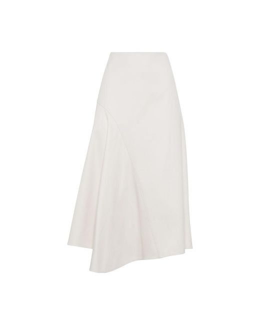 Brunello Cucinelli White Asymmetric A-line Midi Skirt