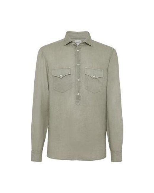 Brunello Cucinelli Green Shirt With Chest Pockets for men