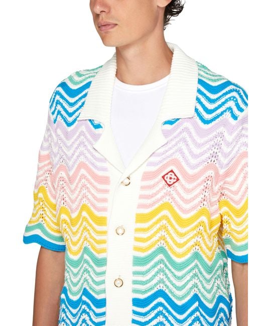 Casablancabrand Blue Gradient Wave Knit Shirt for men