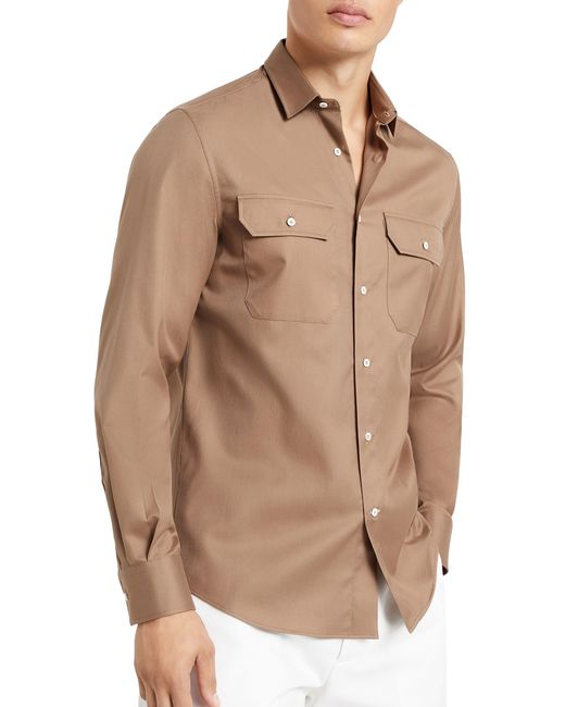 Brunello Cucinelli Brown Shirt With Chest Pockets for men