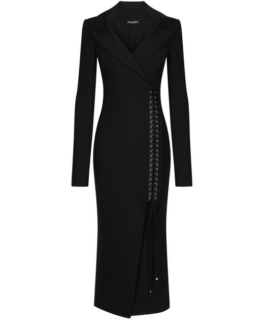 Dolce & Gabbana Black Midikleid im Mantelstil mit Schnürung
