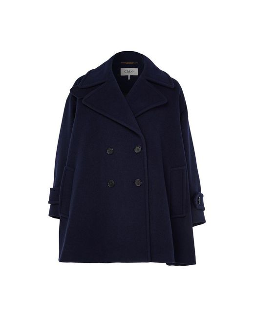 Manteau Oversize En Laine Melangee Chloé en coloris Blue