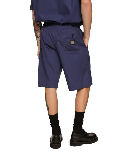 Dolce & Gabbana Blue Cotton jogging Shorts With Logo Tag for men