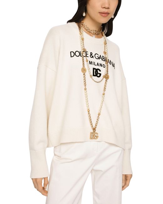 Dolce & Gabbana White Cashmere Sweater