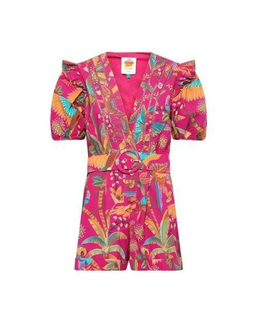 Farm Rio Pink Macaw Party Patterned Playsuit