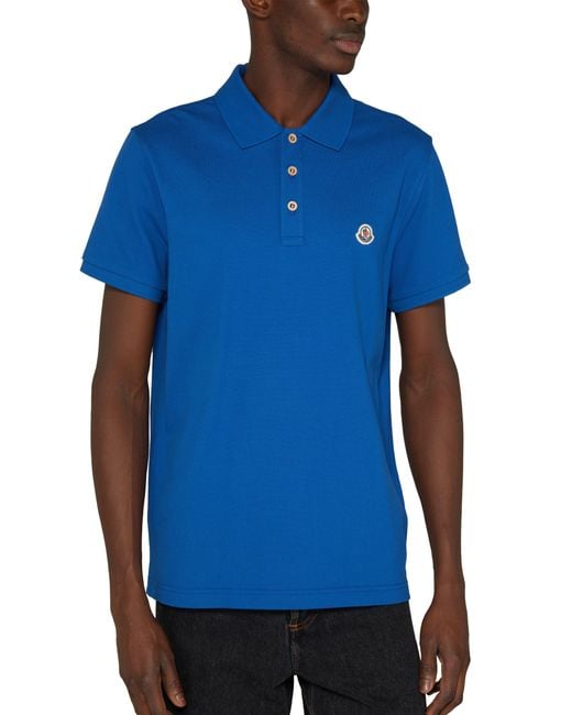 Moncler Blue Short-sleeved Polo Shirt With Logo for men