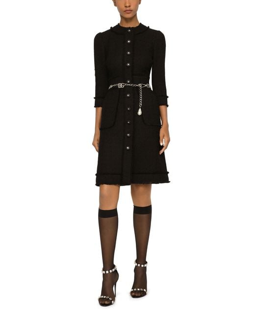 Dolce & Gabbana Black Raschel Tweed Midi Dress