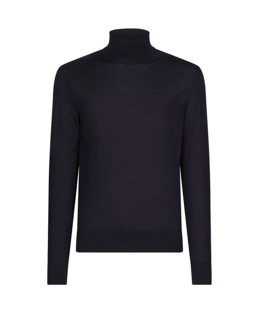 Dolce & Gabbana Blue Cashmere And Silk Turtleneck Sweater for men