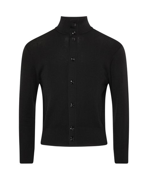 Lemaire Black Knitted Shirt With Convertible Collar for men