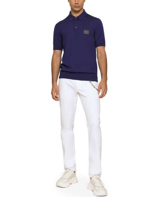 Dolce & Gabbana Blue Wool Polo-Shirt With Branded Tag for men