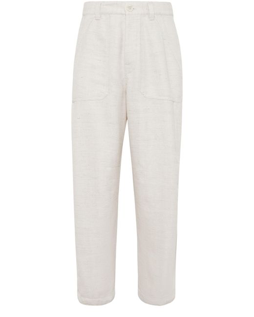 Brunello Cucinelli White Relaxed-Fit Chevron Trousers for men
