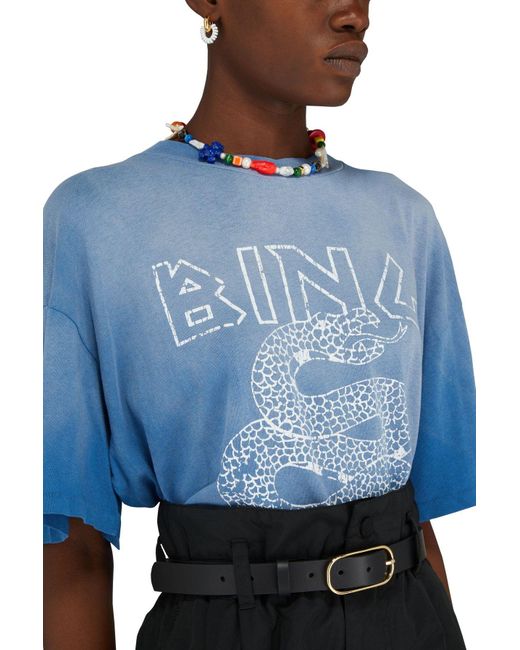 ANINE BING ASHTON SERPENT Tシャツ　m124 Anine Bing Ashton Tee Snake in Electric Blue - Black White Denim