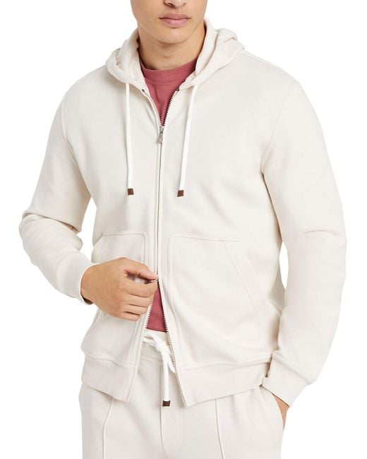 Brunello Cucinelli White Cotton Zip-up Hoodie for men