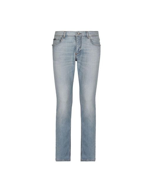 Dolce & Gabbana Blue Regular Fit Washed Stretch Denim Jeans With Abrasions for men