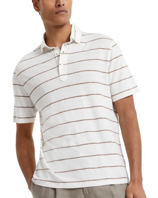 Brunello Cucinelli White Linen-cotton Striped Polo Shirt for men