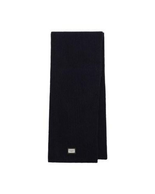 Dolce & Gabbana Blue Wool Scarf With Dg Patch for men