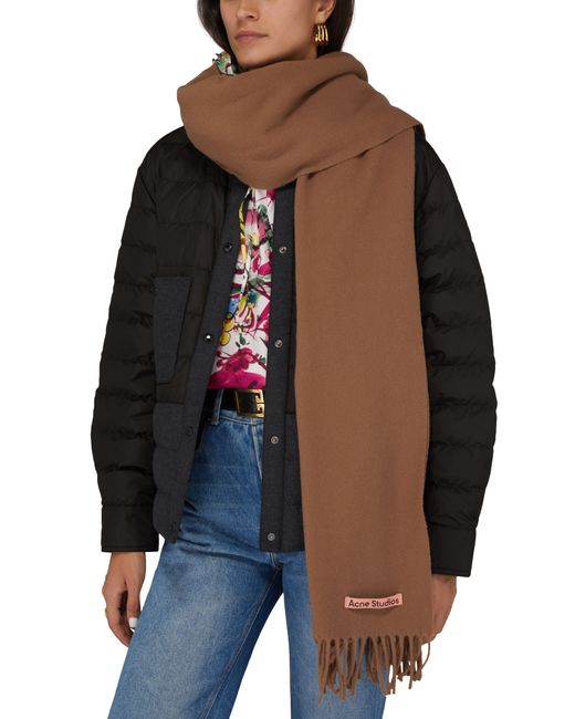Acne Brown Fringe Wool Oversized Scarf