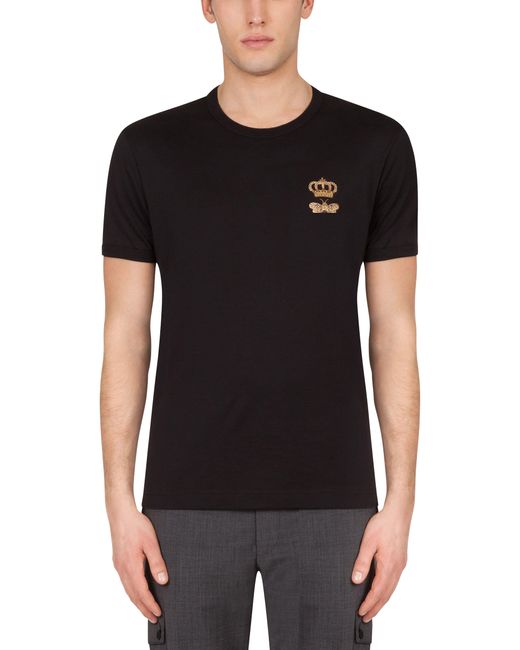 Dolce & Gabbana Black Cotton T-shirt With Embroidery for men