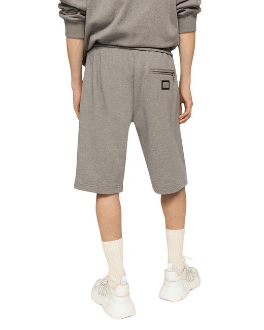 Dolce & Gabbana Gray Jersey Jogging Shorts With Logo Tag for men