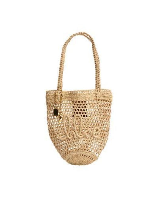 Chloé Metallic Summer Banana Small Raffia Tote Bag