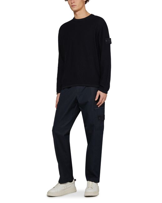 Stone Island Black Round Neck Sweater With Logo Patch for men