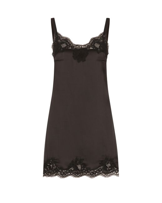 Dolce & Gabbana Brown Satin Lingerie-style Slip With Lace Detailing