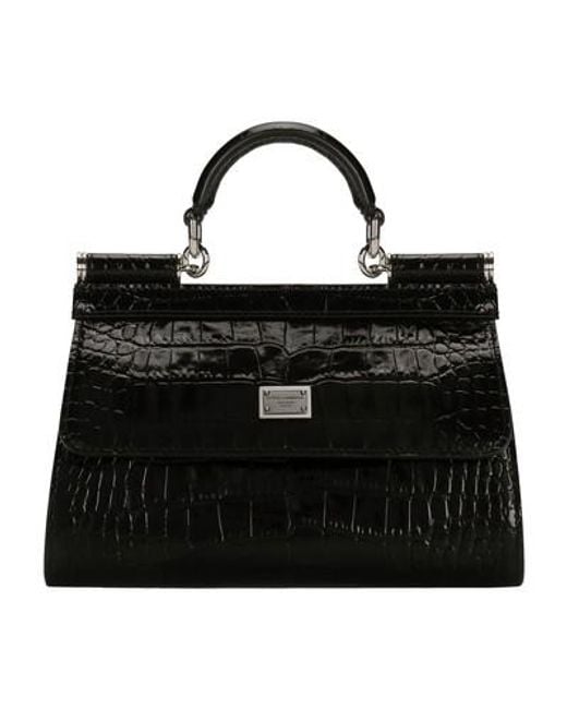 Dolce & Gabbana Black Kim Crocodile-embossed Sicily Bag