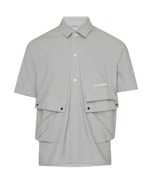 C P Company Gray Popeline Pocket Shirt for men