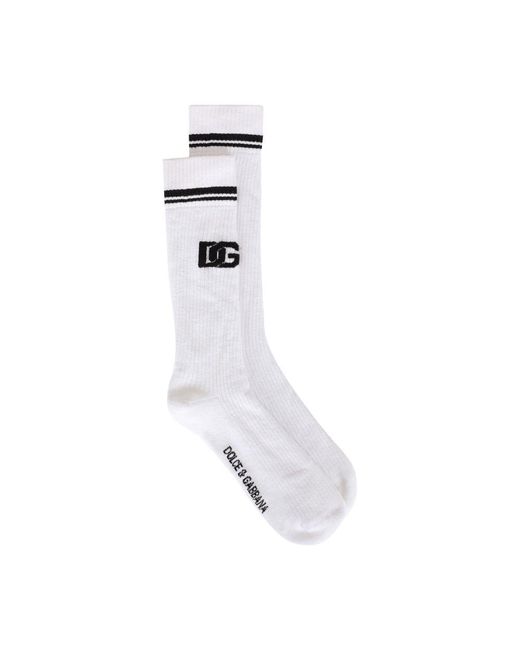 Dolce & Gabbana White Cotton Jacquard Socks With Dg Logo for men