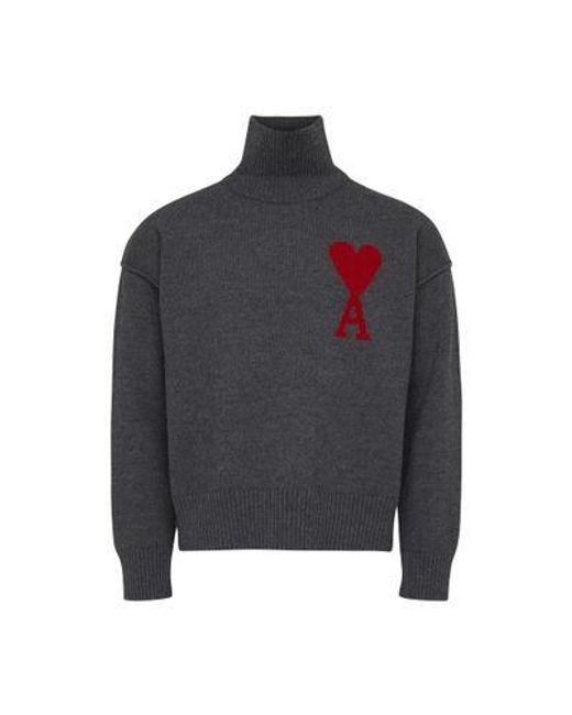 AMI Gray Ami De Cœur Turtleneck Sweater for men