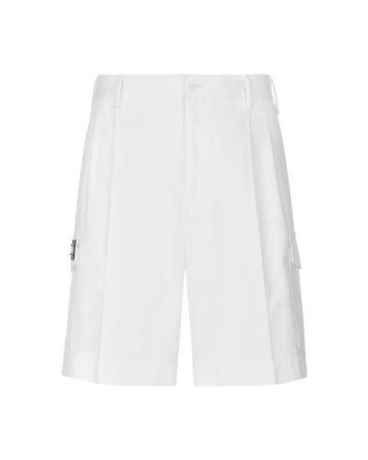 Dolce & Gabbana White Cotton Gabardine Cargo Bermuda Shorts With Logo Plaque for men
