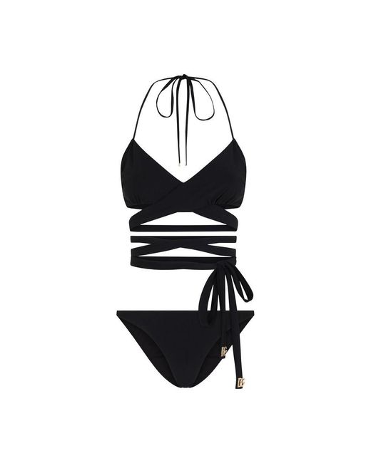 Dolce & Gabbana Black Bikini With Wraparound Lace Ties