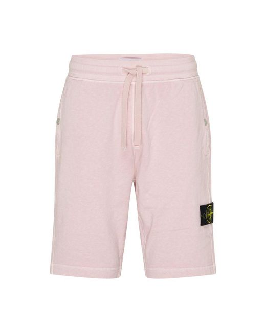 Stone Island Pink Fleece Shorts With Logo Patch for men