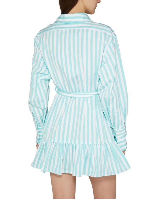 Patou Blue Ruffled Mini Shirt Dress