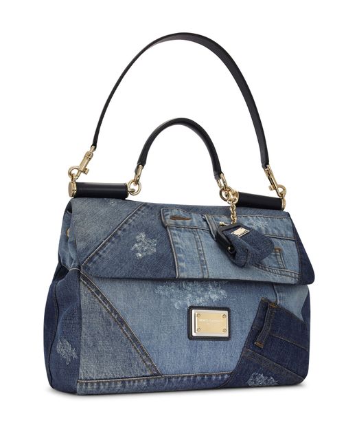 Dolce & Gabbana Blue Große Soft Bag Sicily aus Patchwork-Denim