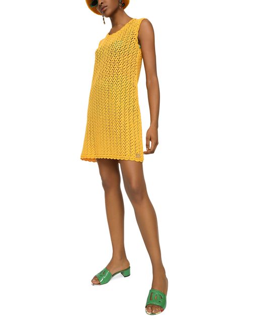 Dolce & Gabbana Yellow Crochet Sleeveless Short Dress
