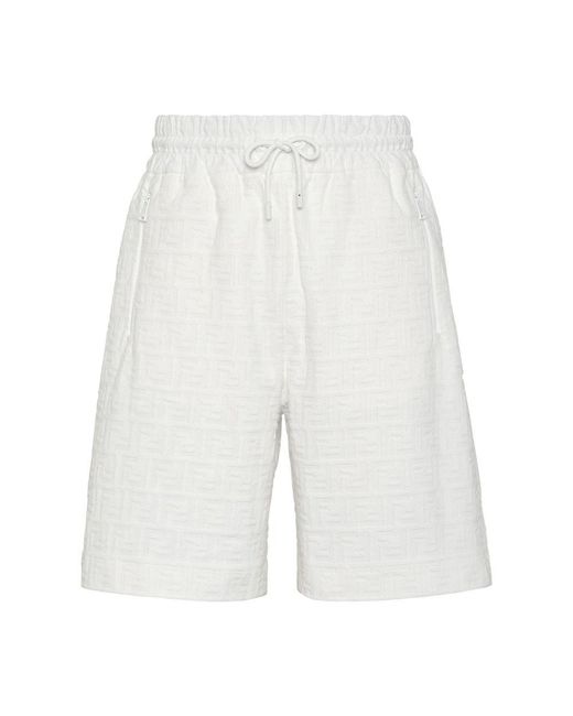 Fendi White Bermuda Trousers With Elasticated Waist for men
