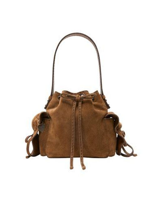 Acne Brown Mini Multipocket Suede Bucket Bag