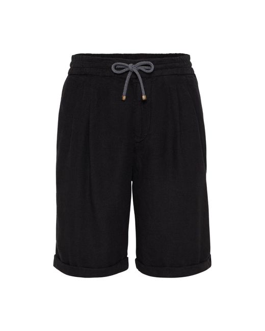 Brunello Cucinelli Black Bermuda Shorts With Drawstring for men