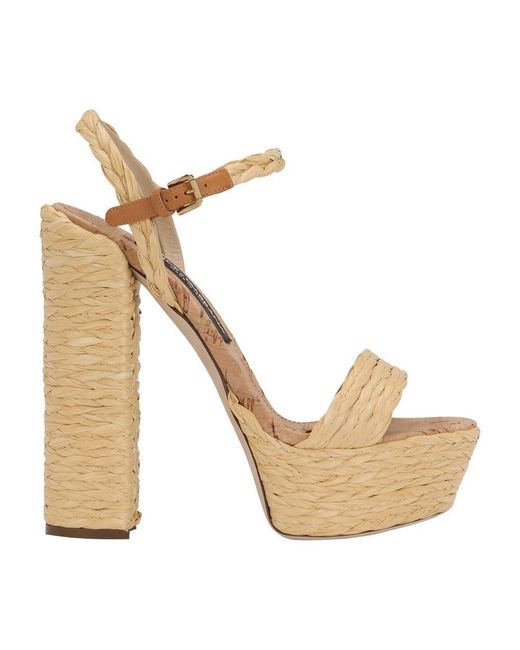 Dolce & Gabbana Metallic Woven Raffia Platform Sandals